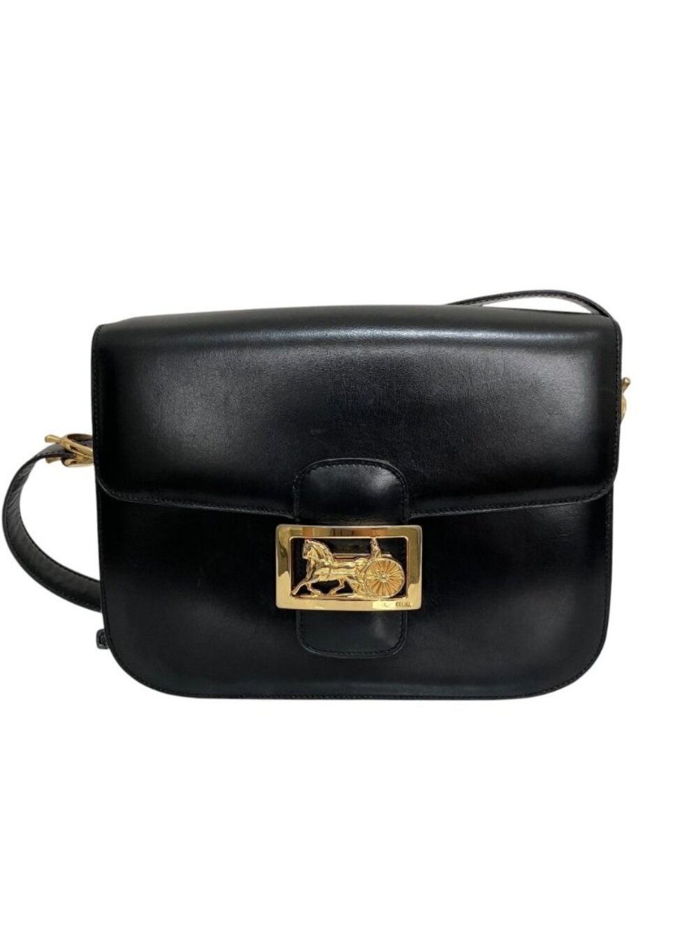 Celine Vintage Hose Leather Flap Shoulder Bag Black